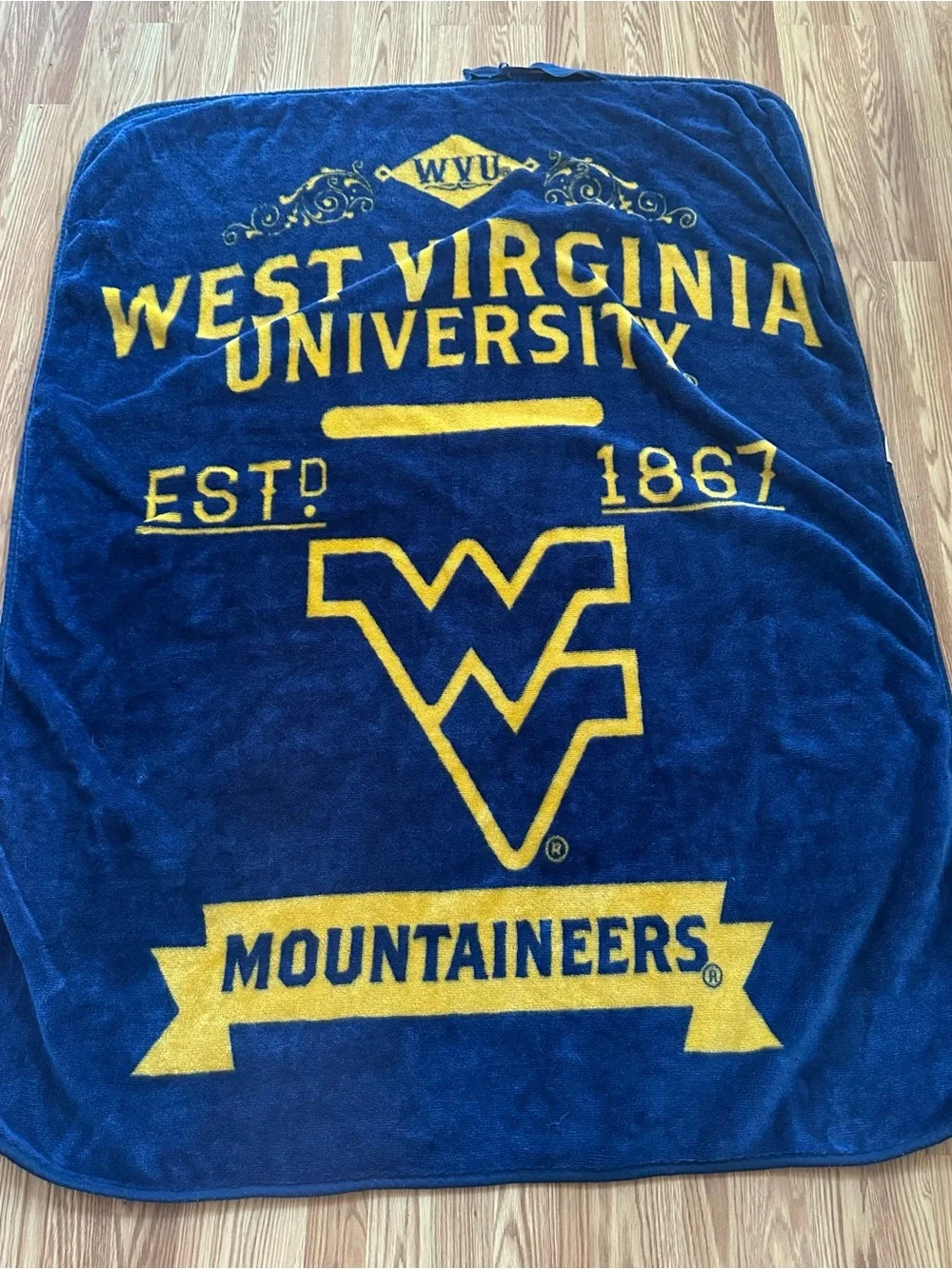 West Virginia Mountaineers Navy and Gold Plush Throw Blanket